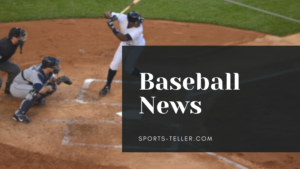 Sports News Article header image with a baseball player at bat on home plate in the background and "Baseball News, Sports-Teller.com" as a text overlay