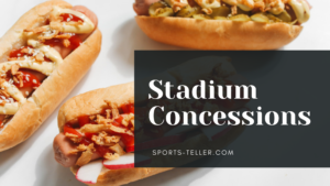 Top Stadium Concessions Article header image with hotdogs and various toppings in the background and "Stadium Concessions, Sports-Teller.com" as a text overlay
