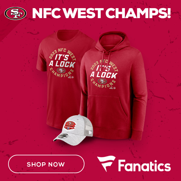 49ers 2023 NFC West Division Champions Gear. Shop San Francisco 49ers at Fanatics.com [affiliate link]