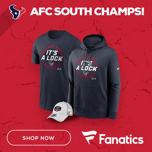 Texans 2023 AFC South Division Champions Gear. Shop Houston Texans at Fanatics.com [affiliate link]